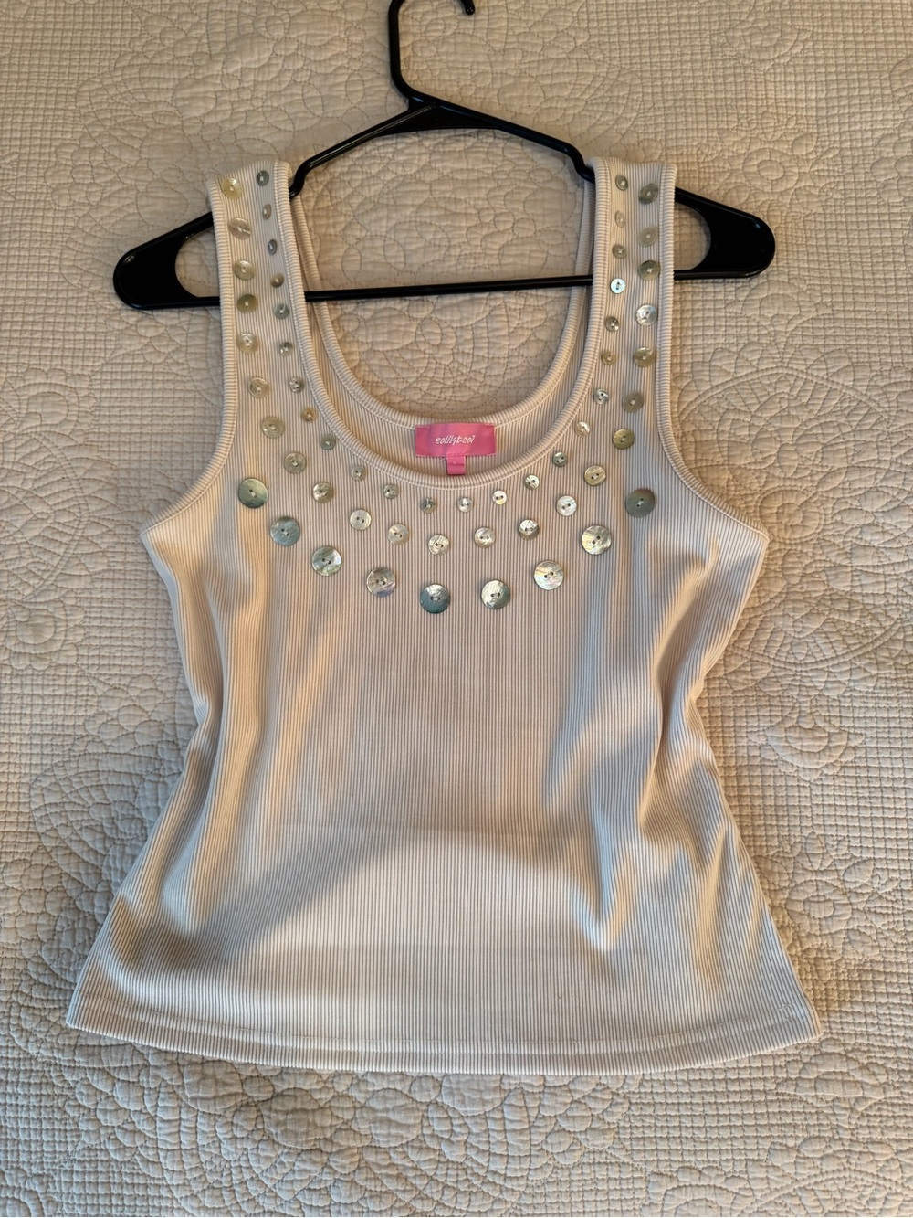 Edikted Cream Ribbed Tank with Metallic Disc Embellishments